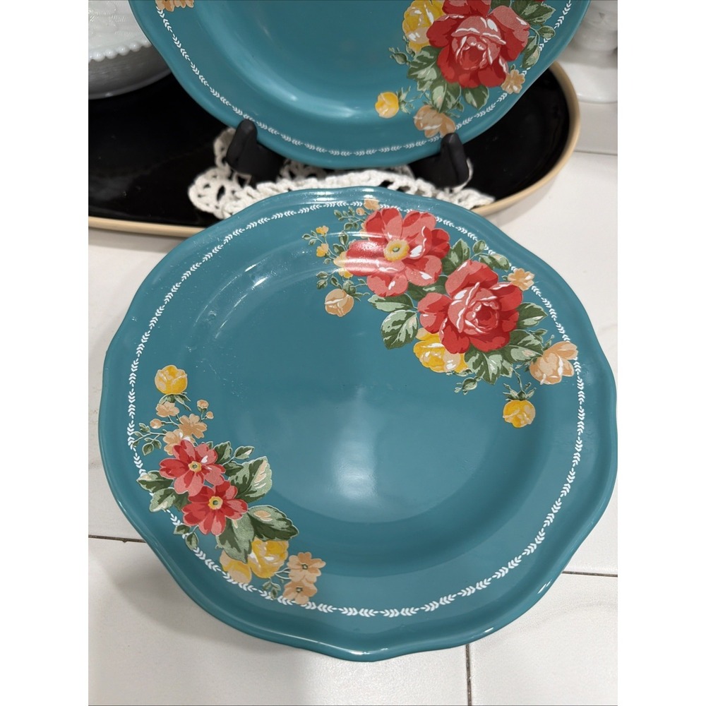The Pioneer Woman Vintage Floral Teal Salad Plates 8.5" Set of 5 - Picture 3 of 6